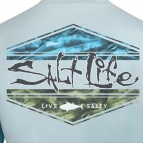 Salt Life Men's Sky Blue Long Sleeve Live Salty Front Pocket T Shirt Size Large - Picture 2 of 7